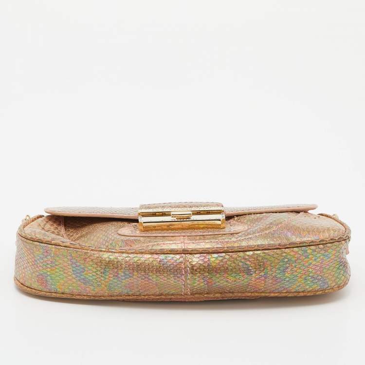 Pre Owned Dolce & Gabbana Multicolor Holographic Snakeskin Flap Chain Clutch