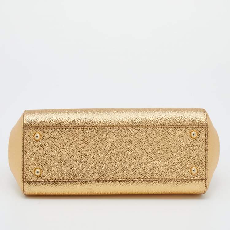 Pre Owned Dolce & Gabbana Metallic Gold Leather Medium Miss Sicily Top Handle Bag