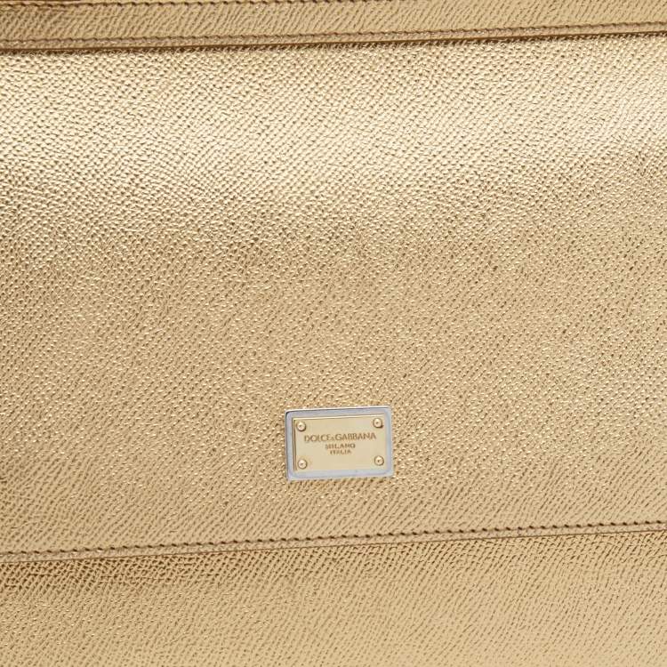 Pre Owned Dolce & Gabbana Metallic Gold Leather Medium Miss Sicily Top Handle Bag