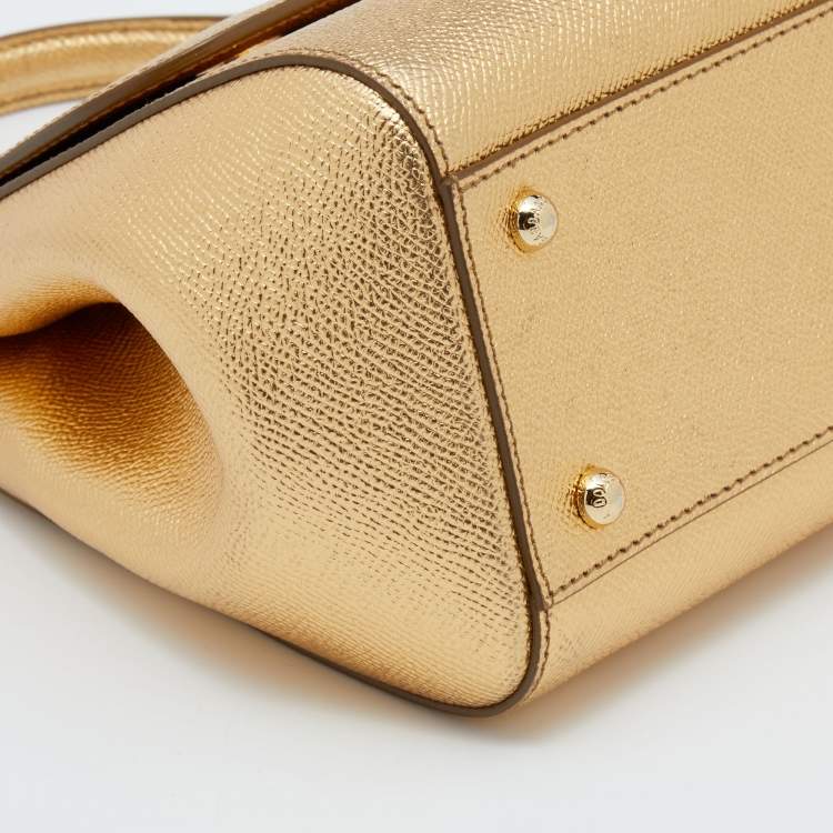 Pre Owned Dolce & Gabbana Metallic Gold Leather Medium Miss Sicily Top Handle Bag