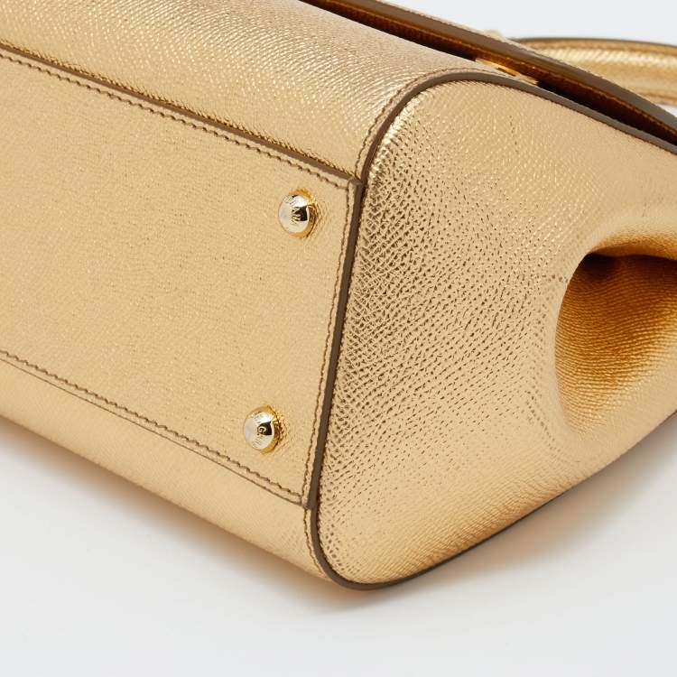 Pre Owned Dolce & Gabbana Metallic Gold Leather Medium Miss Sicily Top Handle Bag