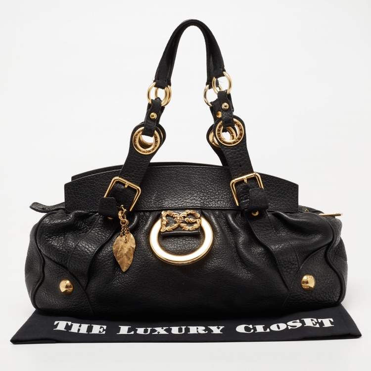Pre Owned Dolce & Gabbana Black Leather DG Logo Satchel