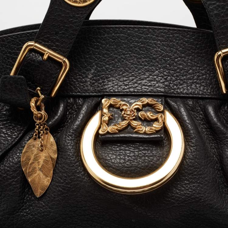Pre Owned Dolce & Gabbana Black Leather DG Logo Satchel