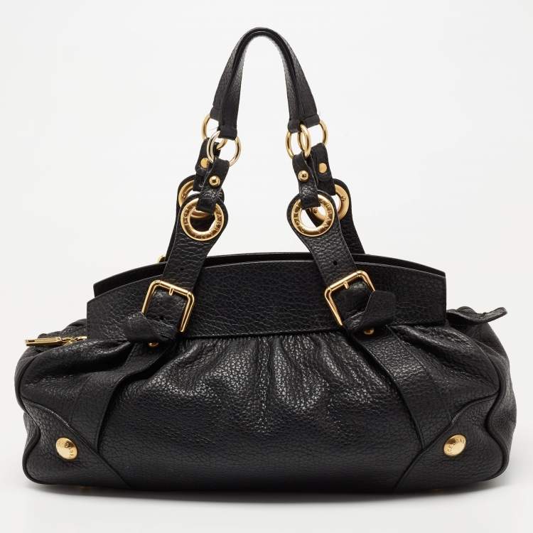 Pre Owned Dolce & Gabbana Black Leather DG Logo Satchel