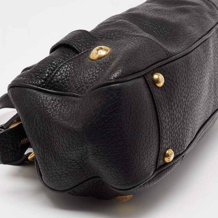 Pre Owned Dolce & Gabbana Black Leather DG Logo Satchel