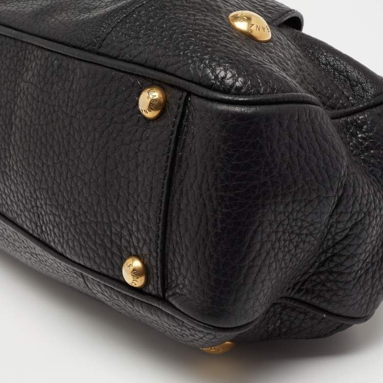 Pre Owned Dolce & Gabbana Black Leather DG Logo Satchel