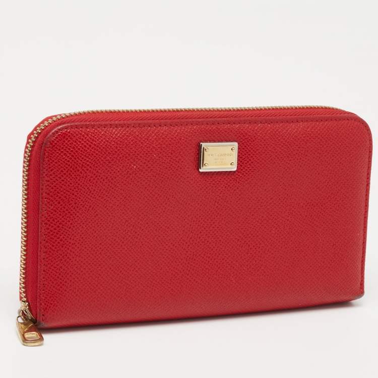 مملوكة مسبقًا Dolce & Gabbana Red Leather Zip Around Wallet