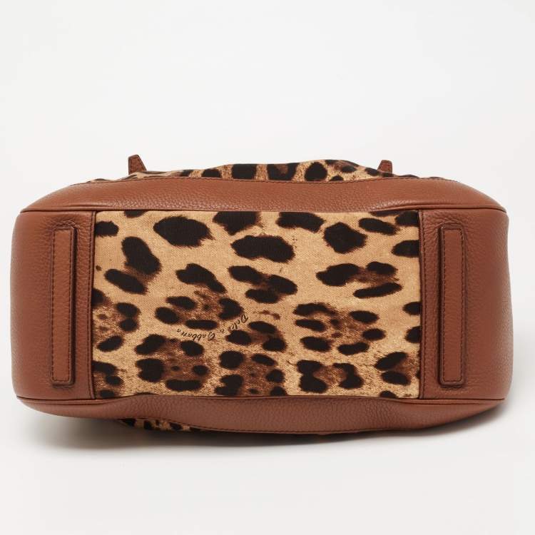 مملوكة مسبقًا Dolce and Gabbana Brown Leopard Print Canvas and Leather Frame Satchel