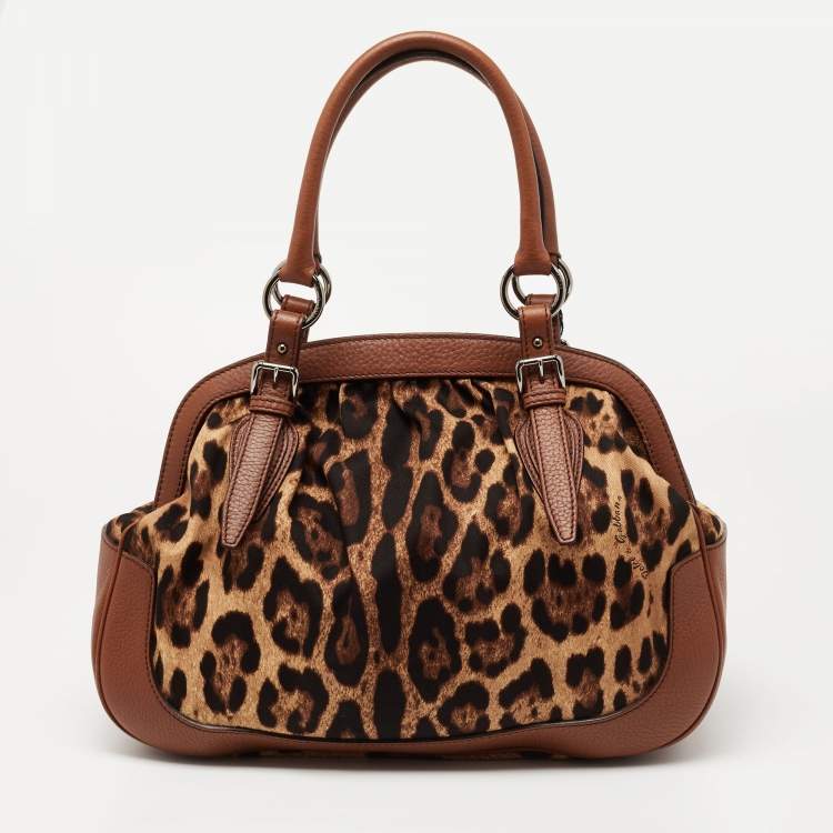 مملوكة مسبقًا Dolce and Gabbana Brown Leopard Print Canvas and Leather Frame Satchel