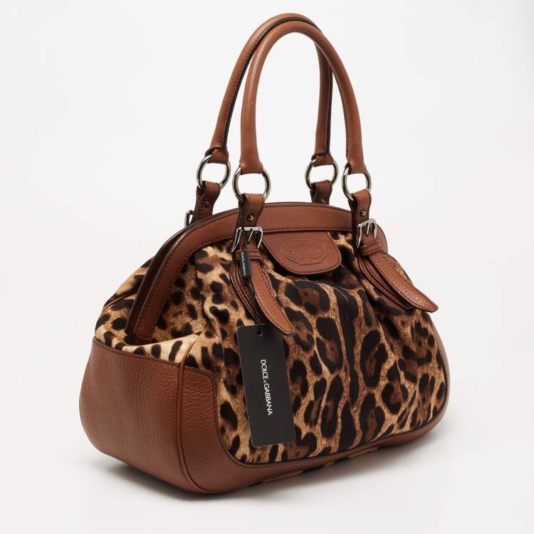 مملوكة مسبقًا Dolce and Gabbana Brown Leopard Print Canvas and Leather Frame Satchel