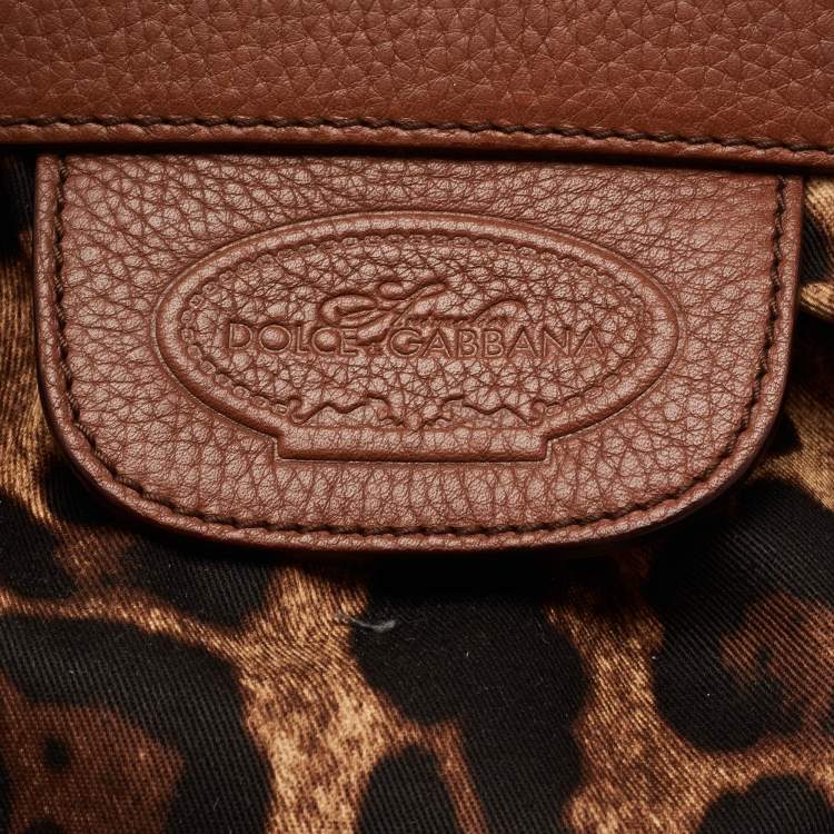 مملوكة مسبقًا Dolce and Gabbana Brown Leopard Print Canvas and Leather Frame Satchel