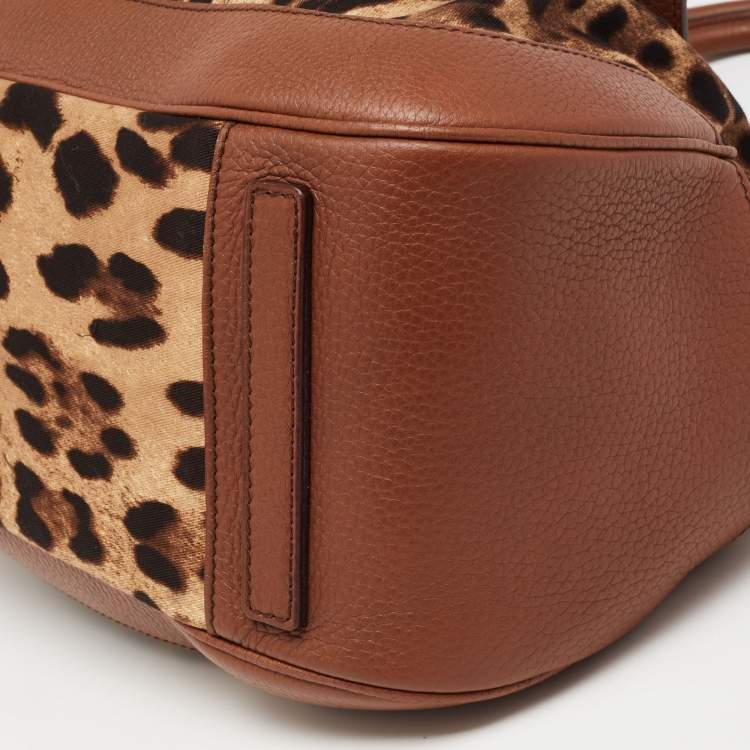 مملوكة مسبقًا Dolce and Gabbana Brown Leopard Print Canvas and Leather Frame Satchel