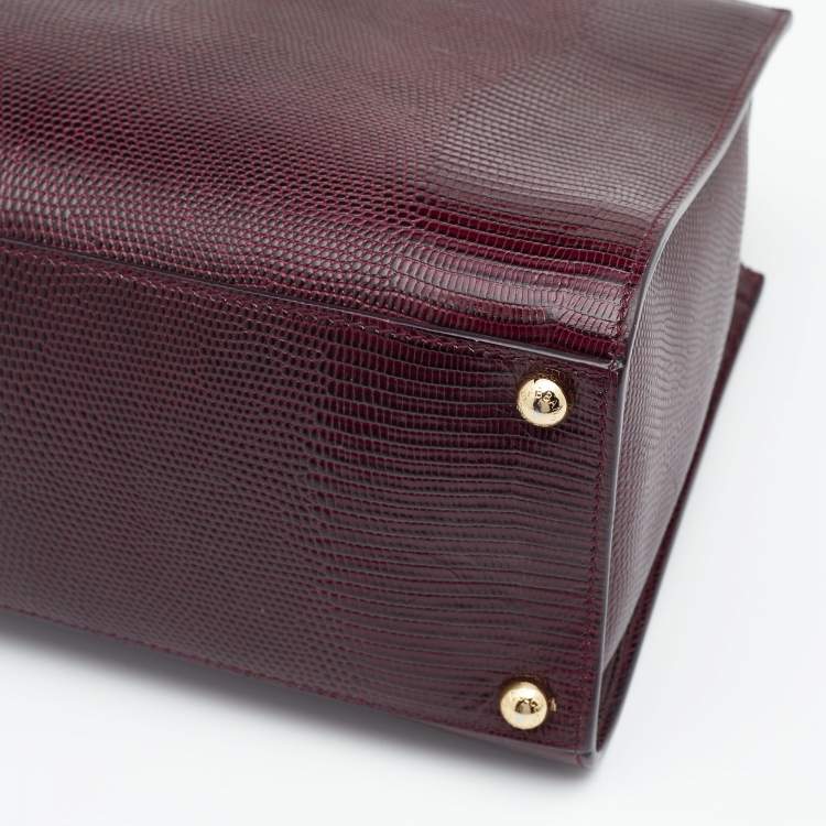 Pre Owned Dolce & Gabbana Burgundy Lizard Embossed Leather Miss Monica Top Handle Bag