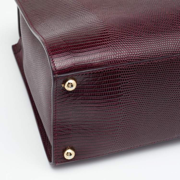 Pre Owned Dolce & Gabbana Burgundy Lizard Embossed Leather Miss Monica Top Handle Bag