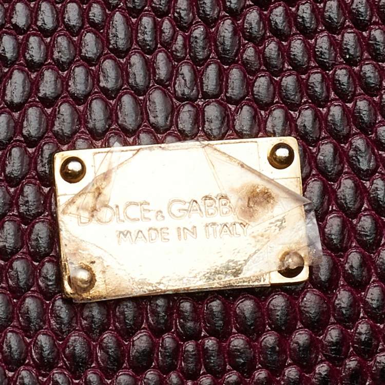 Pre Owned Dolce & Gabbana Burgundy Lizard Embossed Leather Miss Monica Top Handle Bag