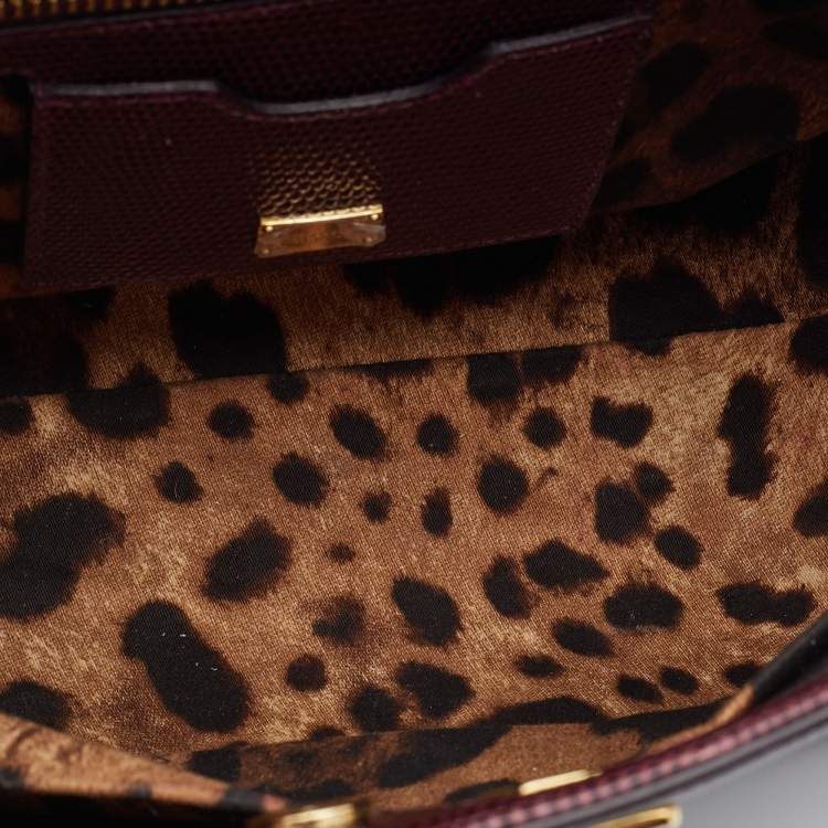 Pre Owned Dolce & Gabbana Burgundy Lizard Embossed Leather Miss Monica Top Handle Bag