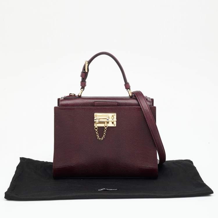 Pre Owned Dolce & Gabbana Burgundy Lizard Embossed Leather Miss Monica Top Handle Bag
