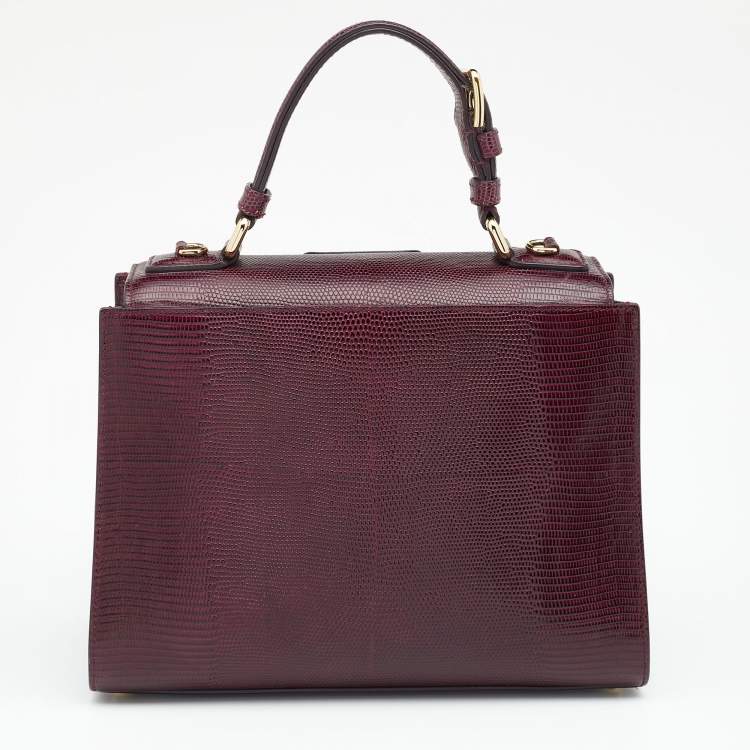 Pre Owned Dolce & Gabbana Burgundy Lizard Embossed Leather Miss Monica Top Handle Bag
