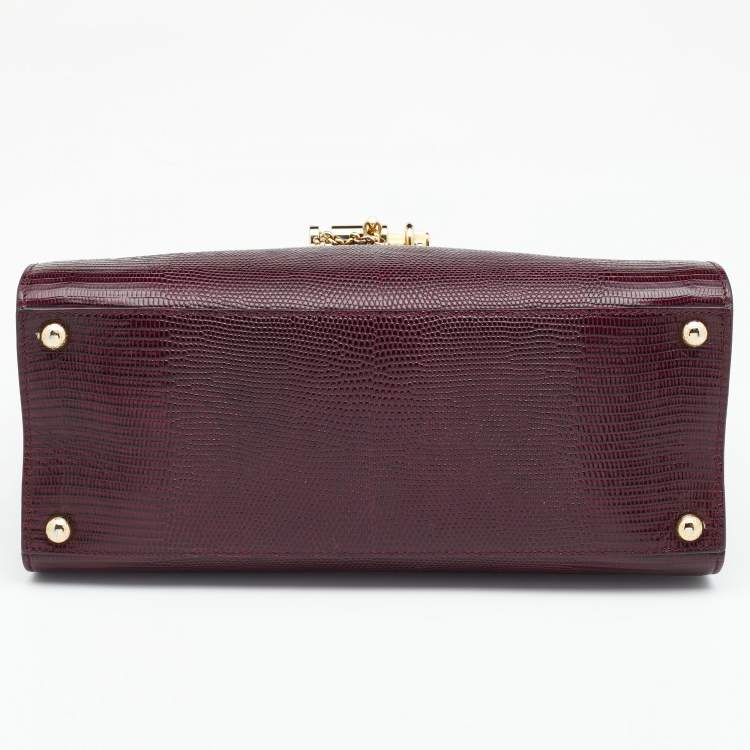 Pre Owned Dolce & Gabbana Burgundy Lizard Embossed Leather Miss Monica Top Handle Bag