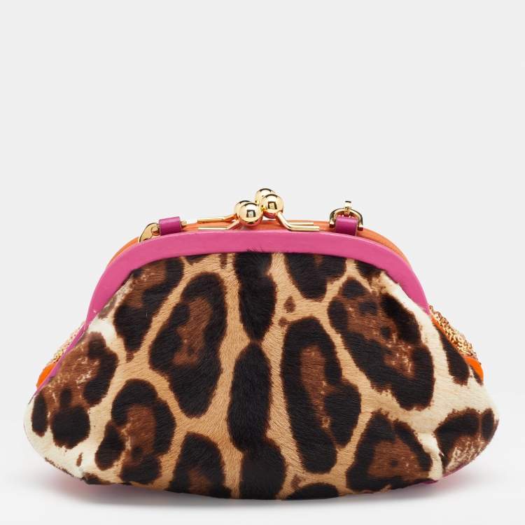 Pre Owned Dolce & Gabbana Multicolor Pony Hair And Sequin Lock Frame Chain Clutch