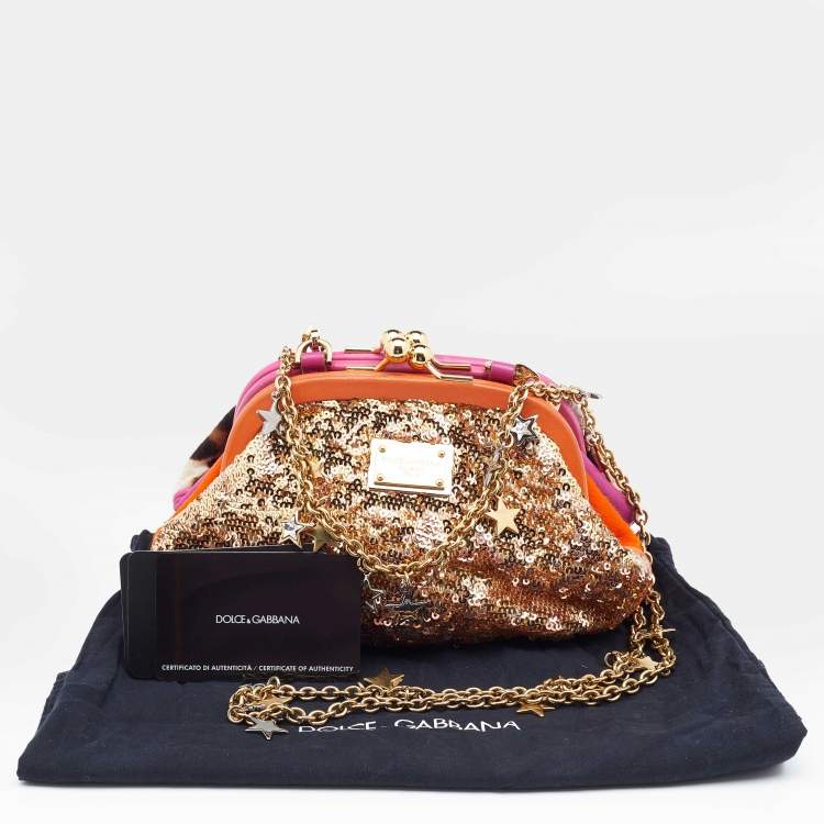 Pre Owned Dolce & Gabbana Multicolor Pony Hair And Sequin Lock Frame Chain Clutch