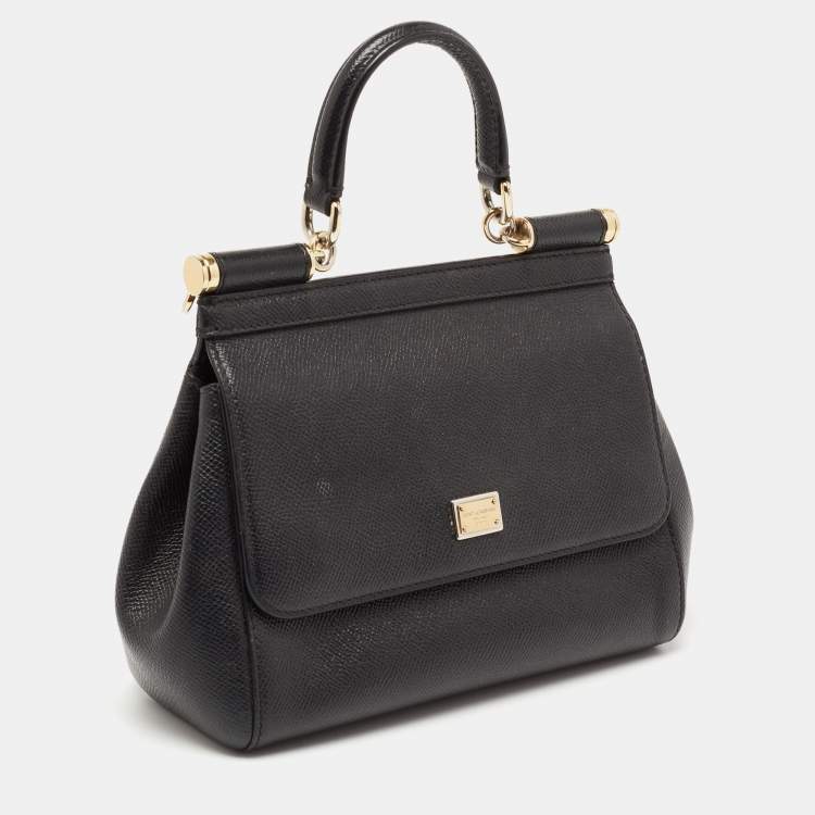 مملوكة مسبقًا Dolce & Gabbana Black Leather Small Miss Sicily Top Handle Bag
