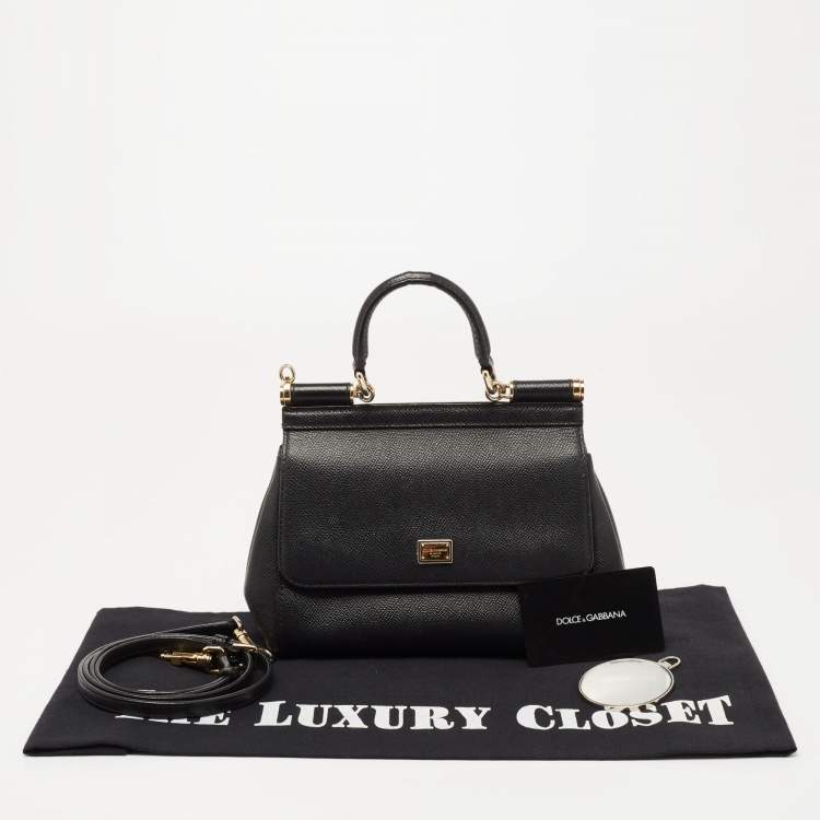 مملوكة مسبقًا Dolce & Gabbana Black Leather Small Miss Sicily Top Handle Bag