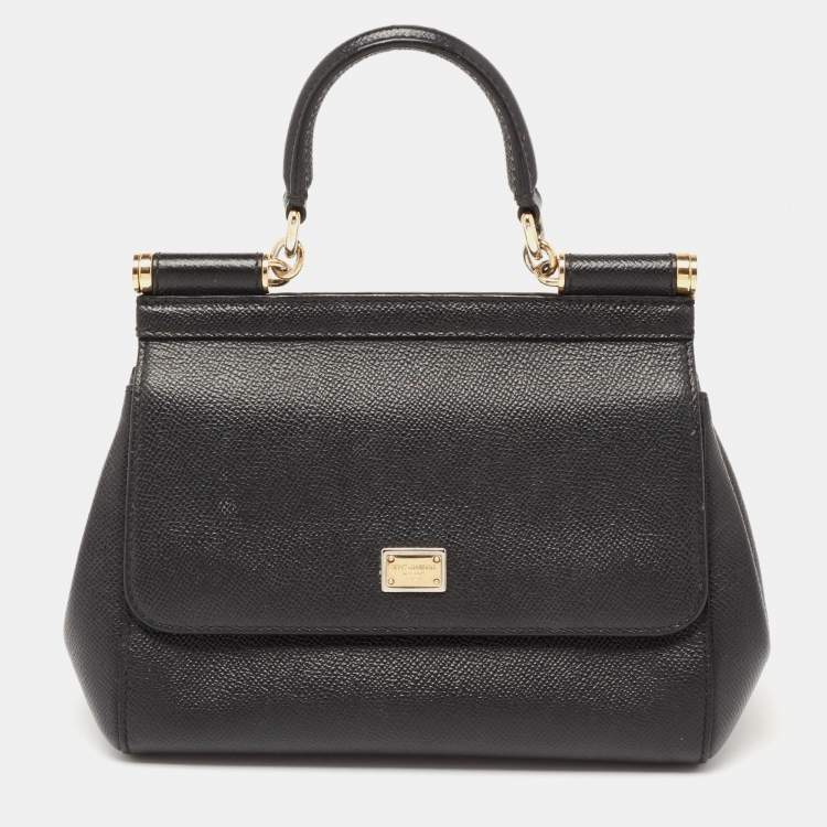 مملوكة مسبقًا Dolce & Gabbana Black Leather Small Miss Sicily Top Handle Bag