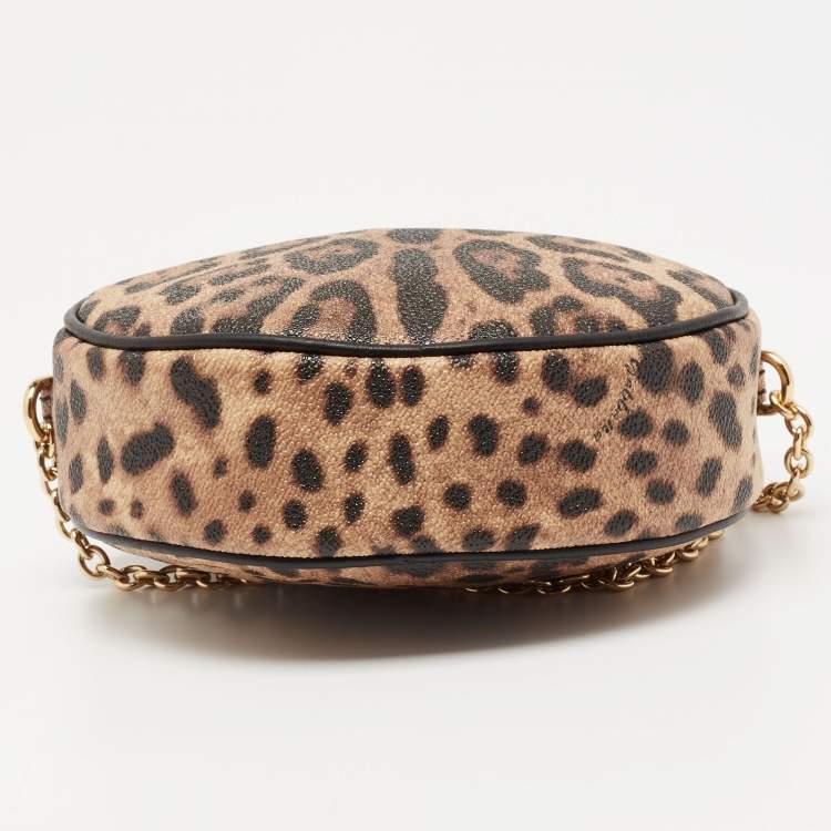 Pre Owned Dolce & Gabbana Beige/Brown Leopard Print Coated Canvas Glam Round Crossbody Bag