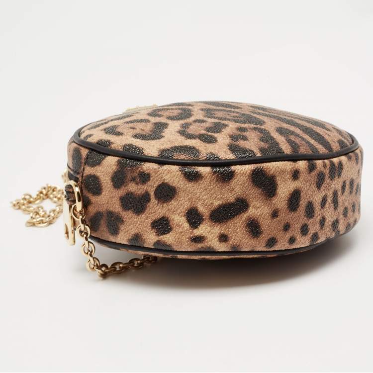 Pre Owned Dolce & Gabbana Beige/Brown Leopard Print Coated Canvas Glam Round Crossbody Bag