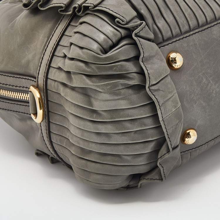 Pre Owned Dolce & Gabbana Grey Leather Miss Gin Ruffle Bowler Bag