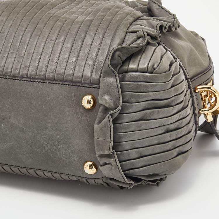 Pre Owned Dolce & Gabbana Grey Leather Miss Gin Ruffle Bowler Bag