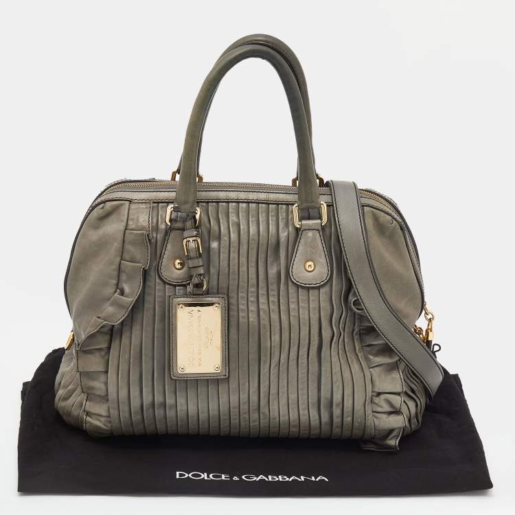 Pre Owned Dolce & Gabbana Grey Leather Miss Gin Ruffle Bowler Bag
