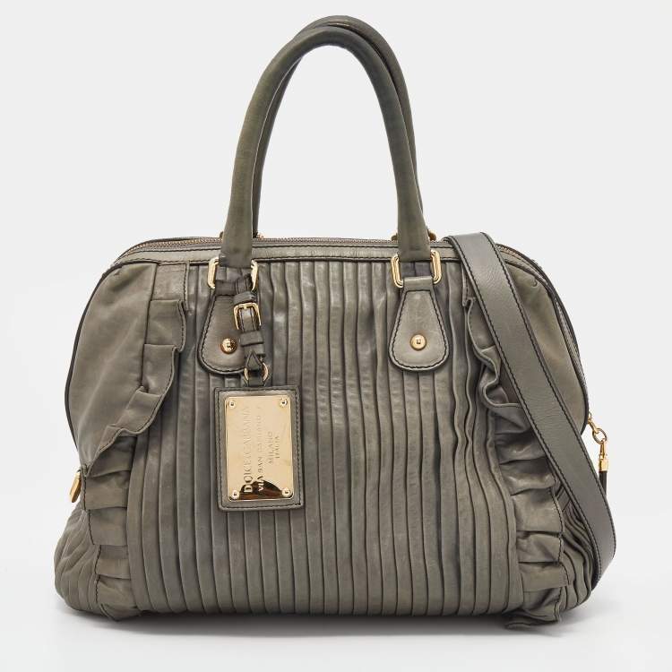 Pre Owned Dolce & Gabbana Grey Leather Miss Gin Ruffle Bowler Bag