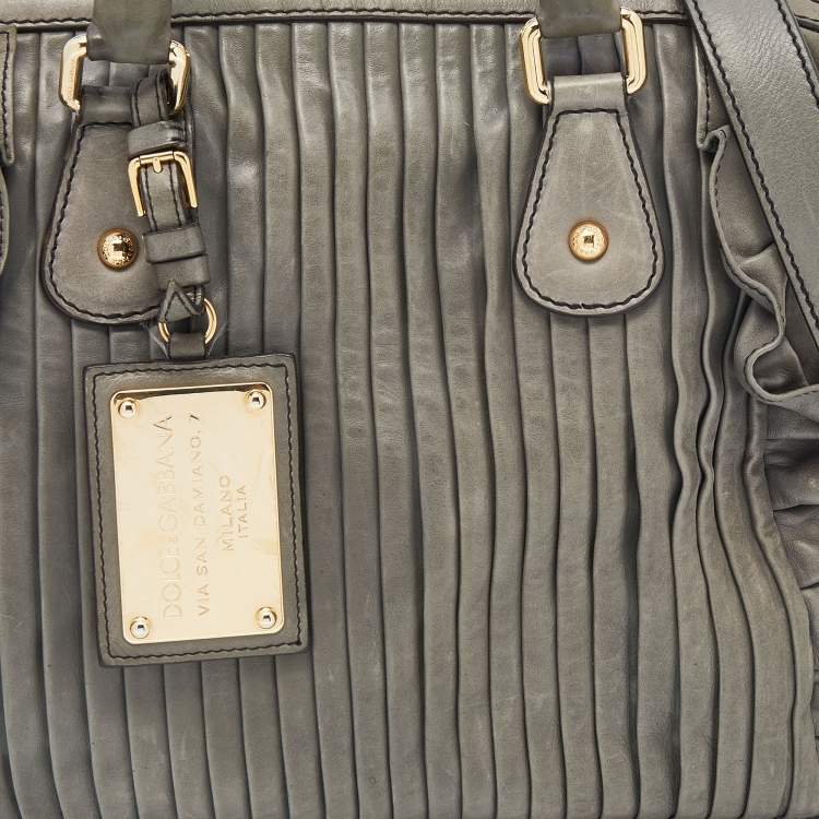 Pre Owned Dolce & Gabbana Grey Leather Miss Gin Ruffle Bowler Bag