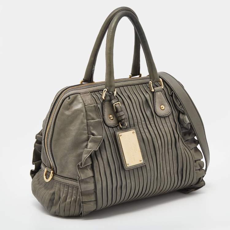 Pre Owned Dolce & Gabbana Grey Leather Miss Gin Ruffle Bowler Bag