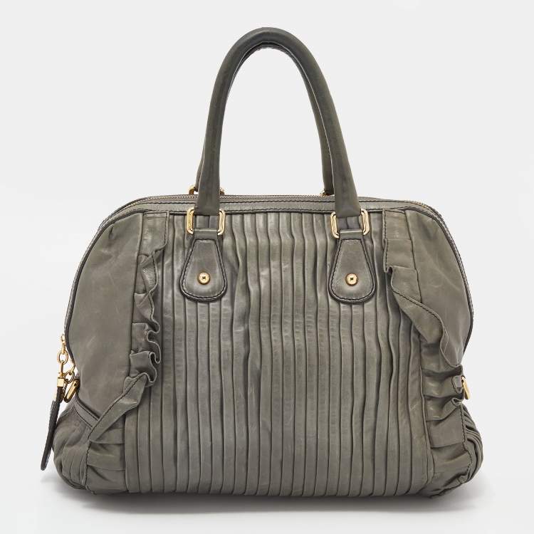 Pre Owned Dolce & Gabbana Grey Leather Miss Gin Ruffle Bowler Bag