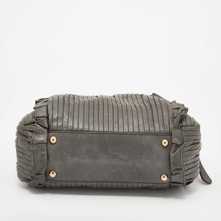 Pre Owned Dolce & Gabbana Grey Leather Miss Gin Ruffle Bowler Bag