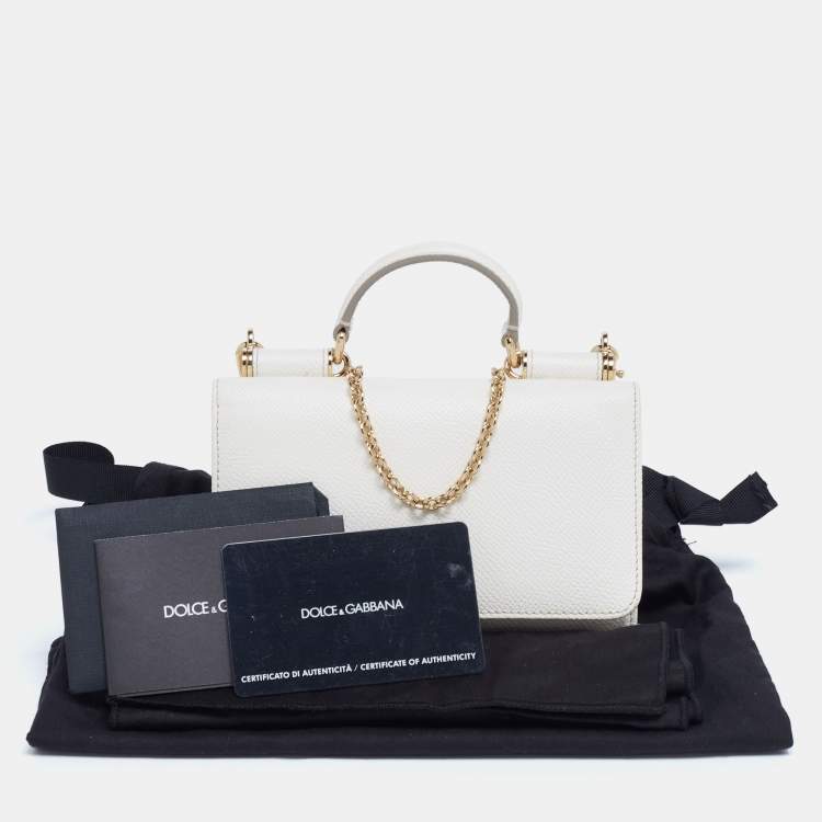 Pre Owned Dolce & Gabbana Off White Leather Miss Sicily Von Smartphone Bag