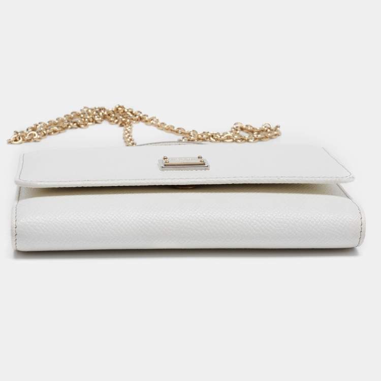 Pre Owned Dolce & Gabbana Off White Leather Miss Sicily Von Smartphone Bag