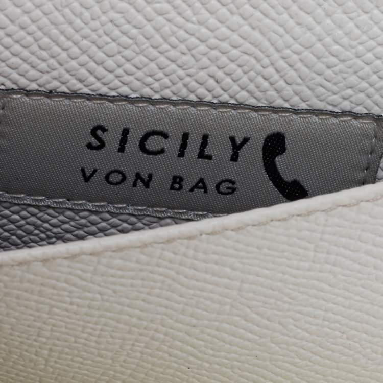 Pre Owned Dolce & Gabbana Off White Leather Miss Sicily Von Smartphone Bag