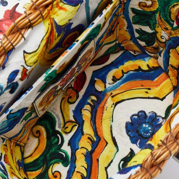 مملوكة مسبقًا Dolce & Gabbana Multicolor Straw And Dauphin Leather Wicker Bag