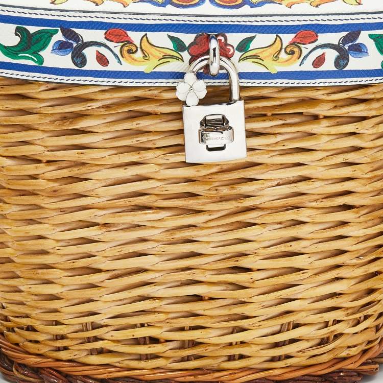 مملوكة مسبقًا Dolce & Gabbana Multicolor Straw And Dauphin Leather Wicker Bag
