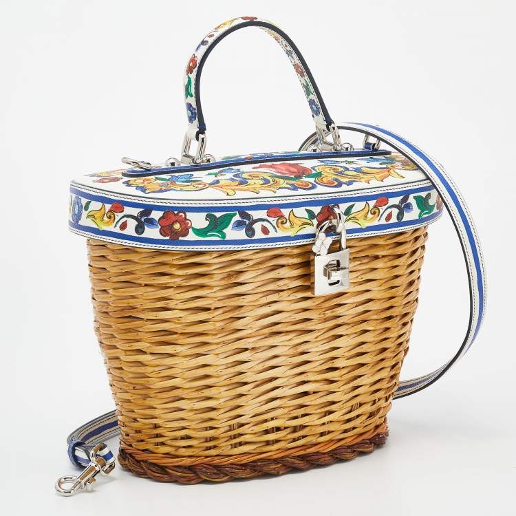 مملوكة مسبقًا Dolce & Gabbana Multicolor Straw And Dauphin Leather Wicker Bag