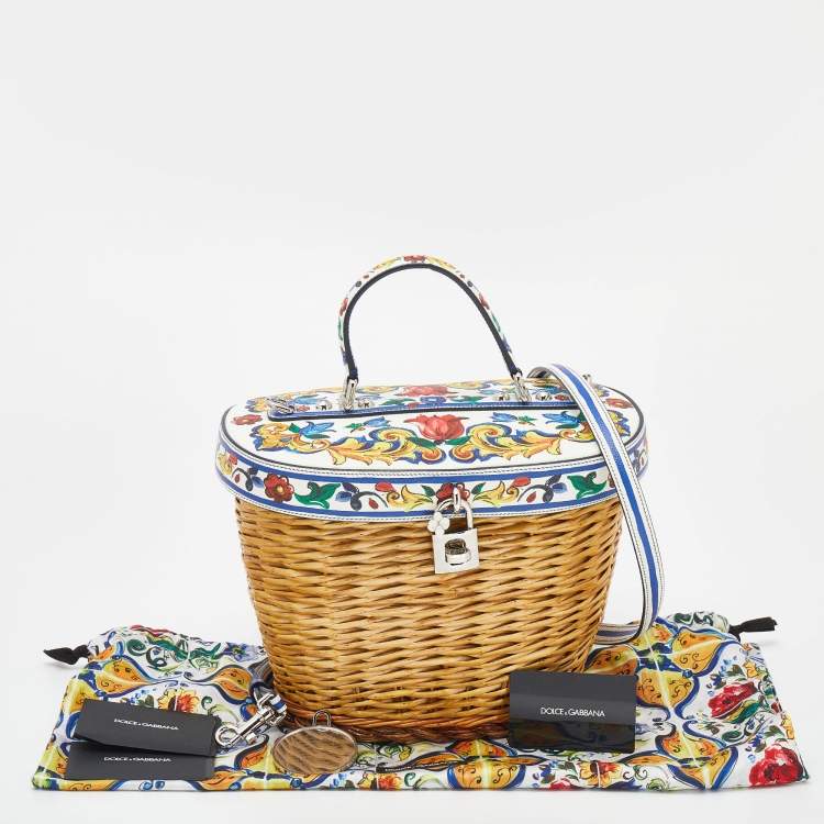 مملوكة مسبقًا Dolce & Gabbana Multicolor Straw And Dauphin Leather Wicker Bag