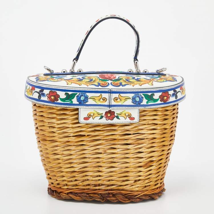 مملوكة مسبقًا Dolce & Gabbana Multicolor Straw And Dauphin Leather Wicker Bag