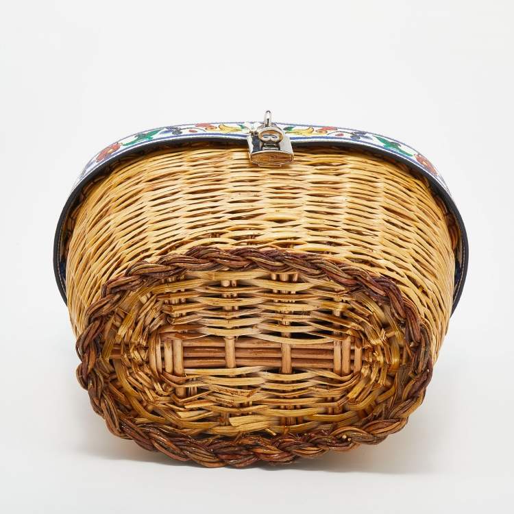 مملوكة مسبقًا Dolce & Gabbana Multicolor Straw And Dauphin Leather Wicker Bag