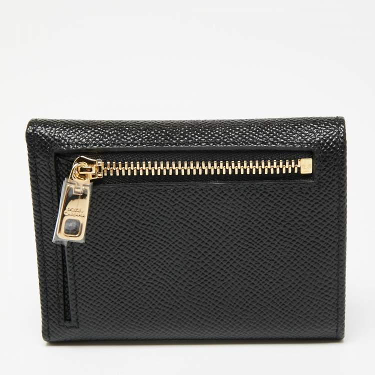 Pre Owned Dolce & Gabbana Black Leather DG Crystal Embellished Trifold Wallet