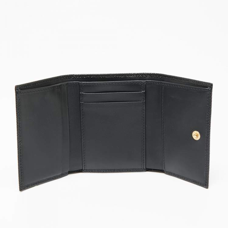 Pre Owned Dolce & Gabbana Black Leather DG Crystal Embellished Trifold Wallet