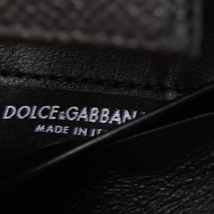 Pre Owned Dolce & Gabbana Black Leather DG Crystal Embellished Trifold Wallet